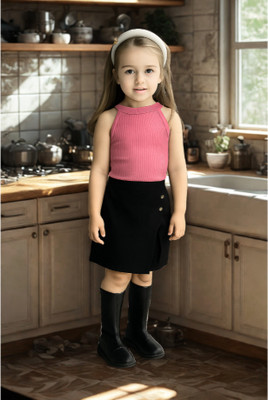 RIYASNHI Girls Casual Top Shorts(Pink, Black)