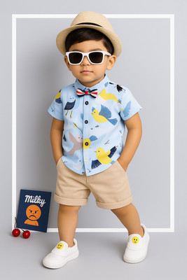 StyleDust Baby Boys & Baby Girls Casual Shirt Shorts(DOVEBIRD_SKY-CHIKU)