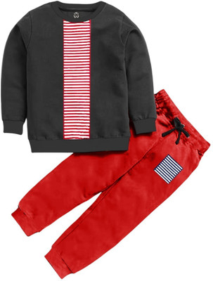Outfit vs attire Boys Casual T-shirt Track Pants(Black / Red)