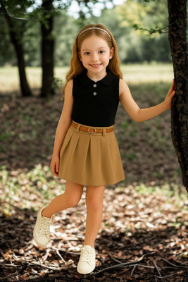 KRIYU CREATION Girls Party(Festive) Top Skirt(BLACK)