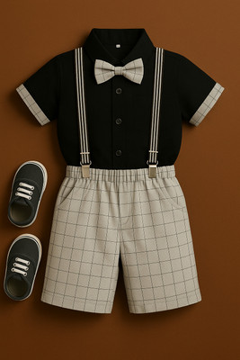 Fabmytra Baby Boys & Baby Girls Party(Festive) Shirt Shirt, Shorts, Belt(Grey)