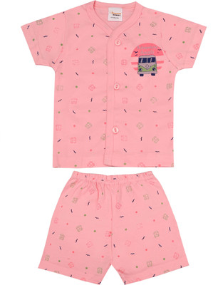 happiee bears Baby Boys & Baby Girls Casual Shirt Shorts(Dark Pink)