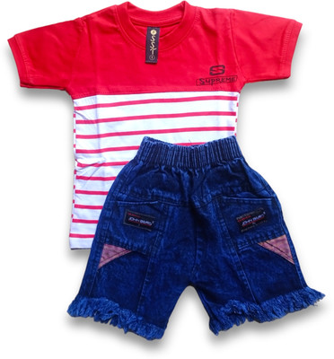 HouseOfCommon Boys Casual T-shirt Shorts(Red)