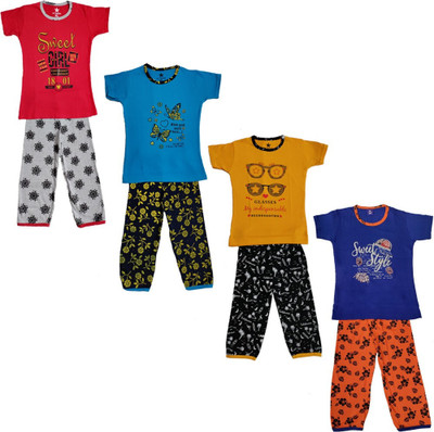 NK TRENDZ Boys & Girls Casual T-shirt Track Pants(Multicolor (Pack of 4) 79)