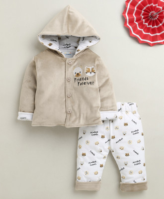 BUMZEE Baby Boys Casual Sweatshirt Pant(Beige & White)