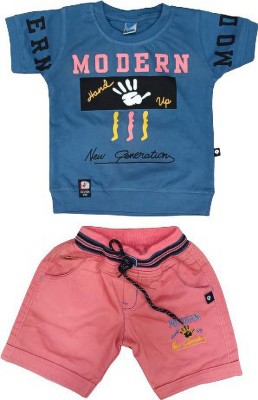 FASHION BOY Baby Boys & Baby Girls Party(Festive) T-shirt Shorts(Peach)