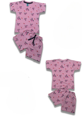 SANIKIDSWEAR Baby Boys & Baby Girls Casual T-shirt Shorts(PINK)