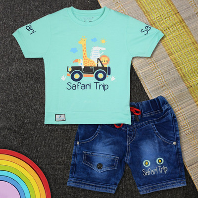 Worton Fashion Boys Casual T-shirt Shorts(Sea Green)