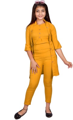 PERFECTPIVOT Girls Party(Festive) Jacket Pant, Top(Yellow)