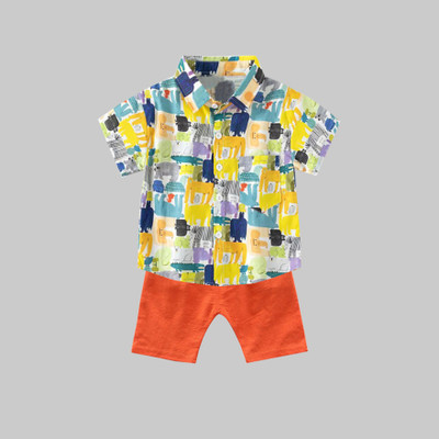 LITTLE MUNDA Baby Boys Casual Shirt Shorts(ZIBRA_ORANGE_Multicolor)
