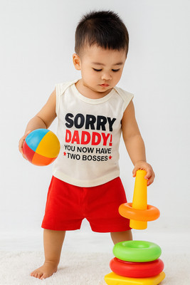 Piku Store Baby Boys & Baby Girls Casual T-shirt Shorts(Off White, Red)