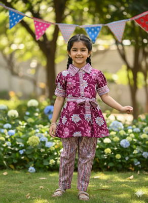 Rangi Saga Baby Girls Casual Top Pant(Wine)