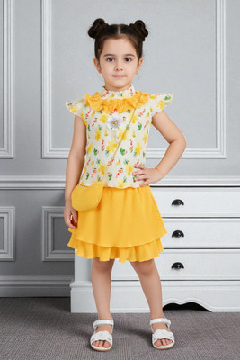 HALDER Baby Girls Casual Top Skirt(Kesar Bloom)
