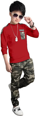 JIG AND JOG Boys Casual T-shirt Pant(Red)