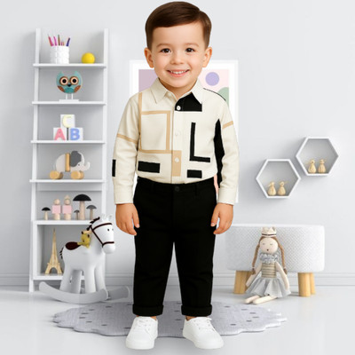MENVVY FAB Baby Boys Party(Festive) Shirt Pant(WHITE GEOMETRIC PATTERN)