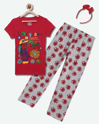 CLAEL Girls Casual Pyjama Sleepsuit(RED_5FL)