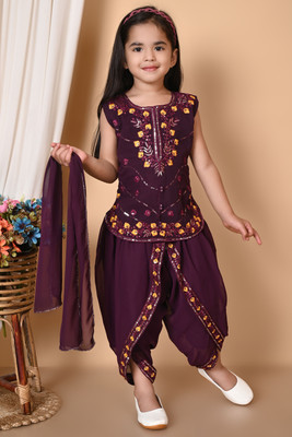 SMARTPOINT PLUS Baby Girls Festive & Party Kurta and Dhoti Pant Set(Purple Pack of 1)
