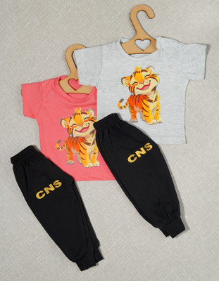 craze n stitch Baby Boys Casual T-shirt Pant(PEACH AND WHITE MILANCH)
