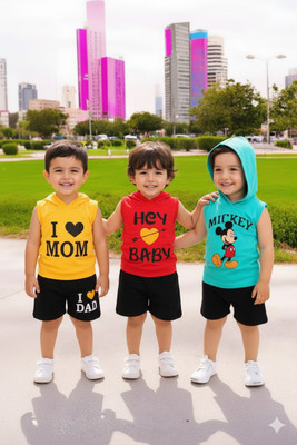 MUSNAHGARMENTS Baby Boys & Baby Girls Party(Festive) T-shirt Shorts(RED AND BLACK BULE YOLLOW)