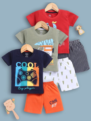 Blushh Berry Boys Casual T-shirt Shorts(Green, Red, Navy Blue)