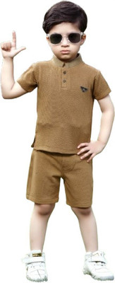Meena and company Boys Casual T-shirt Shorts(Brown)