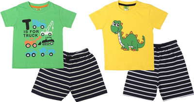ShaishavWears Baby Boys Casual T-shirt Shorts(Green - YellowB)