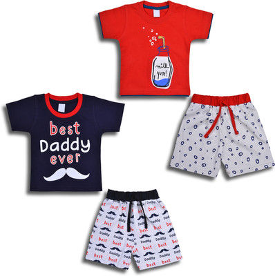 Wishkaro Baby Boys Casual T-shirt Shorts(Navy Blue, Red)