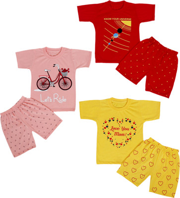 ALUXDON Baby Boys & Baby Girls Casual T-shirt Shorts(MULTICOLOUR)