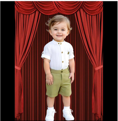 Riyannshi Boys Casual Shirt Pant(Green)