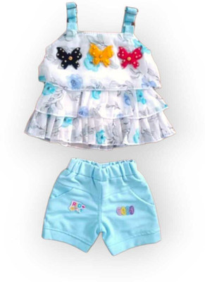 Fashiva Baby Girls Party(Festive) Top Shorts(navy Blue)