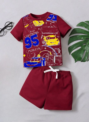 toystshirt Baby Boys Casual T-shirt Trouser(Maroon)