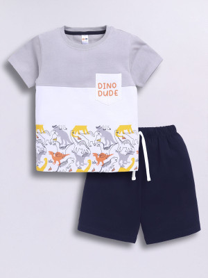 LITTLE NINJA Baby Boys Casual T-shirt Shorts(GREY)