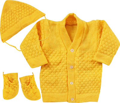 LITTLE PANDA Baby Boys & Baby Girls Casual Sweater Cap, Bootie(Yellow)