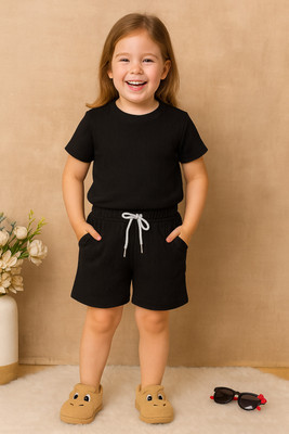 LILASTEX Boys & Girls Casual T-shirt Shorts(Black)