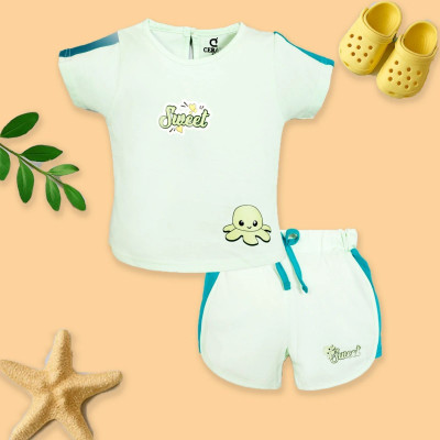 CERABI Girls Casual T-shirt Shorts(Green)