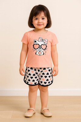 CHILD STORE Baby Girls Casual Top Shorts(PEACH)
