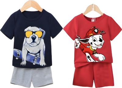 toystshirt Baby Boys & Baby Girls Casual T-shirt Shorts(Navy,red)