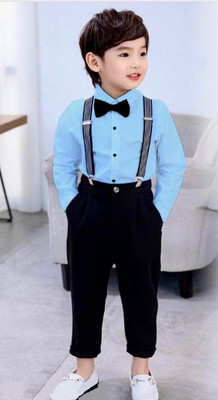 Glam elegance Baby Boys Party(Festive) Shirt Pant, Bow Tie, Suspenders(SKY BLUE)