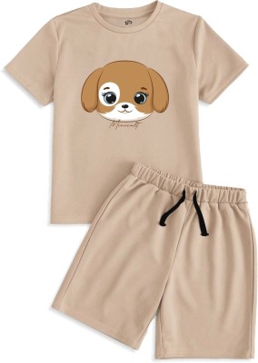 x2o Boys & Girls Casual T-shirt Shorts(Beige Dog)