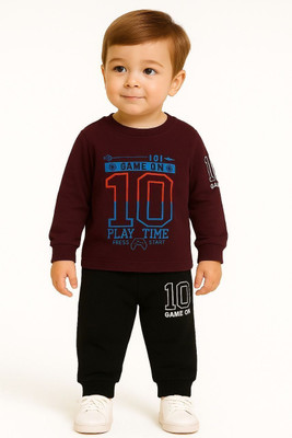 STYLESHIVAM Baby Boys & Baby Girls Casual T-shirt Pant(maroon, Black)