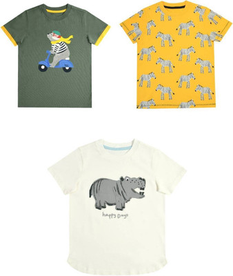 Spunkies Boys Casual T-shirt T-shirt(Olive, White & Yellow)