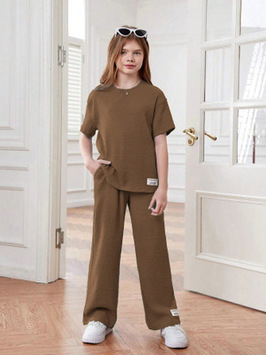 PAGHDAL BROTHERS Girls Casual Top Trouser(Brown)