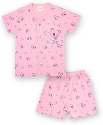 happiee bears Baby Boys & Baby Girls Casual Shirt Shorts(Dark Pink)