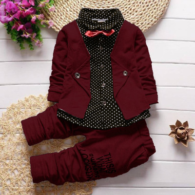 Colabo Fashion Baby Boys Party(Festive) Jacket Trouser(Maroon)