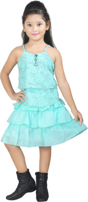 Aanvi Girls Party(Festive) Top Skirt(Firozi)