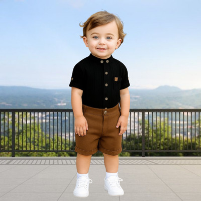 menvy Baby Boys Casual Shirt Shorts(Brown)