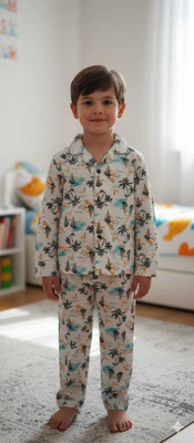 Paridhaan Elegance Boys & Girls Casual Pyjama Shirt(White Base with Multicolour Print (Blue, Black, Orange))