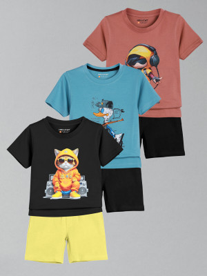 Hellcat Boys Casual T-shirt Shorts(Black/Blue/Brown)