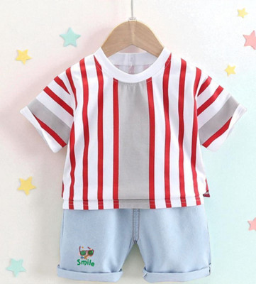 Delta Fashion Baby Boys & Baby Girls Casual T-shirt Shorts(White & Red)