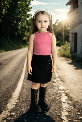 Riyanshi Collect Girls Casual Top Shorts(Pink, Black)